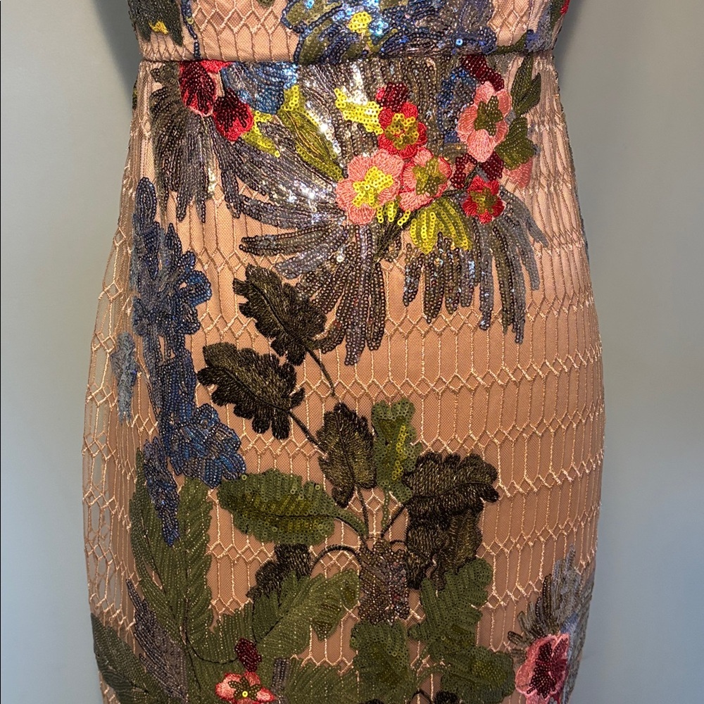 Boston Proper bold  Floral Sequin mesh midi  Dress Sz 6 - Picture 7 of 16